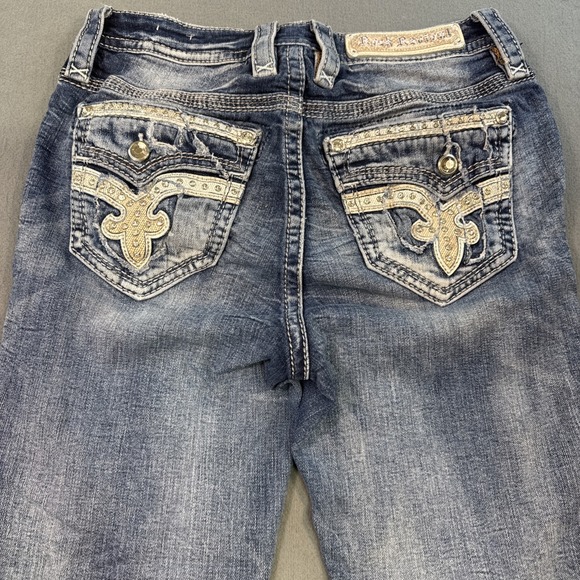 Rock Revival Denim - Rock Revival Arjean Ankle Skinny Jeans 28x25 Embellished THICK STITCH WHISKERS